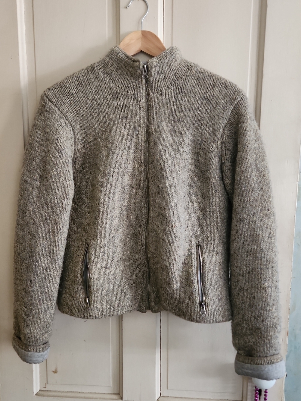 Neutral Gray Knit Zip-Up Jacket